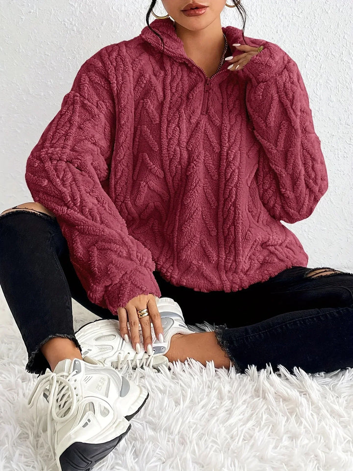 Annie Boutique™| Braided Zip-Up Pullover
