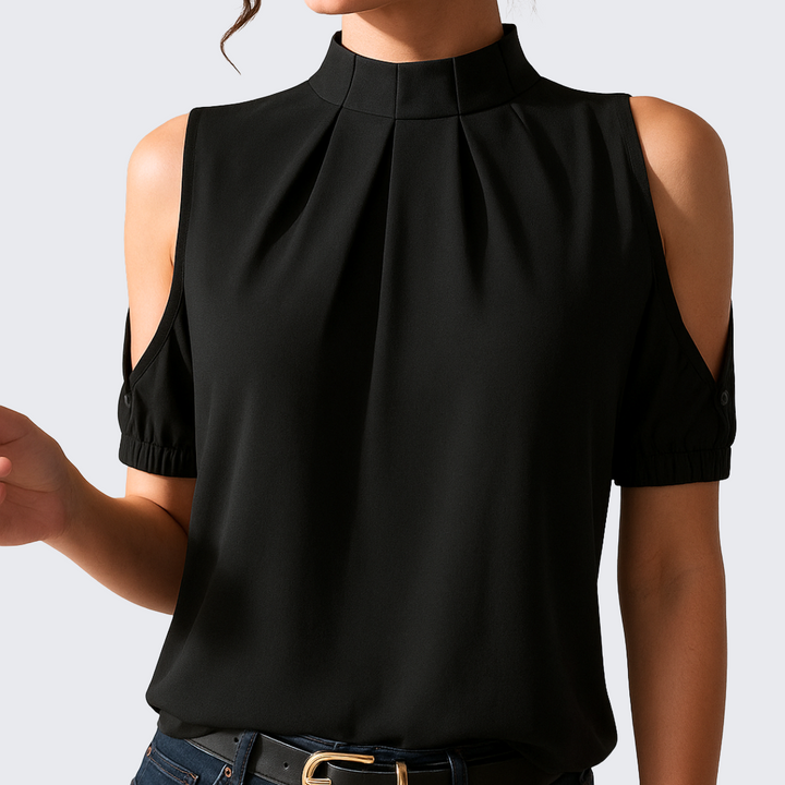 Annie Boutique™ | Black Pleated Blouse With Split Sleeves
