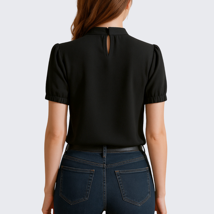 Annie Boutique™ | Black Pleated Blouse With Split Sleeves