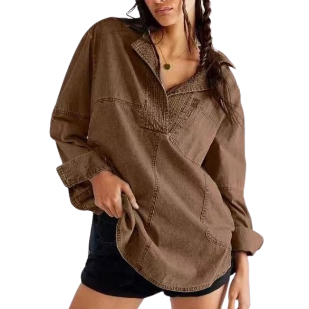 NISHA™ - Chic V-Neck Loose Fit Long-sleeve Top