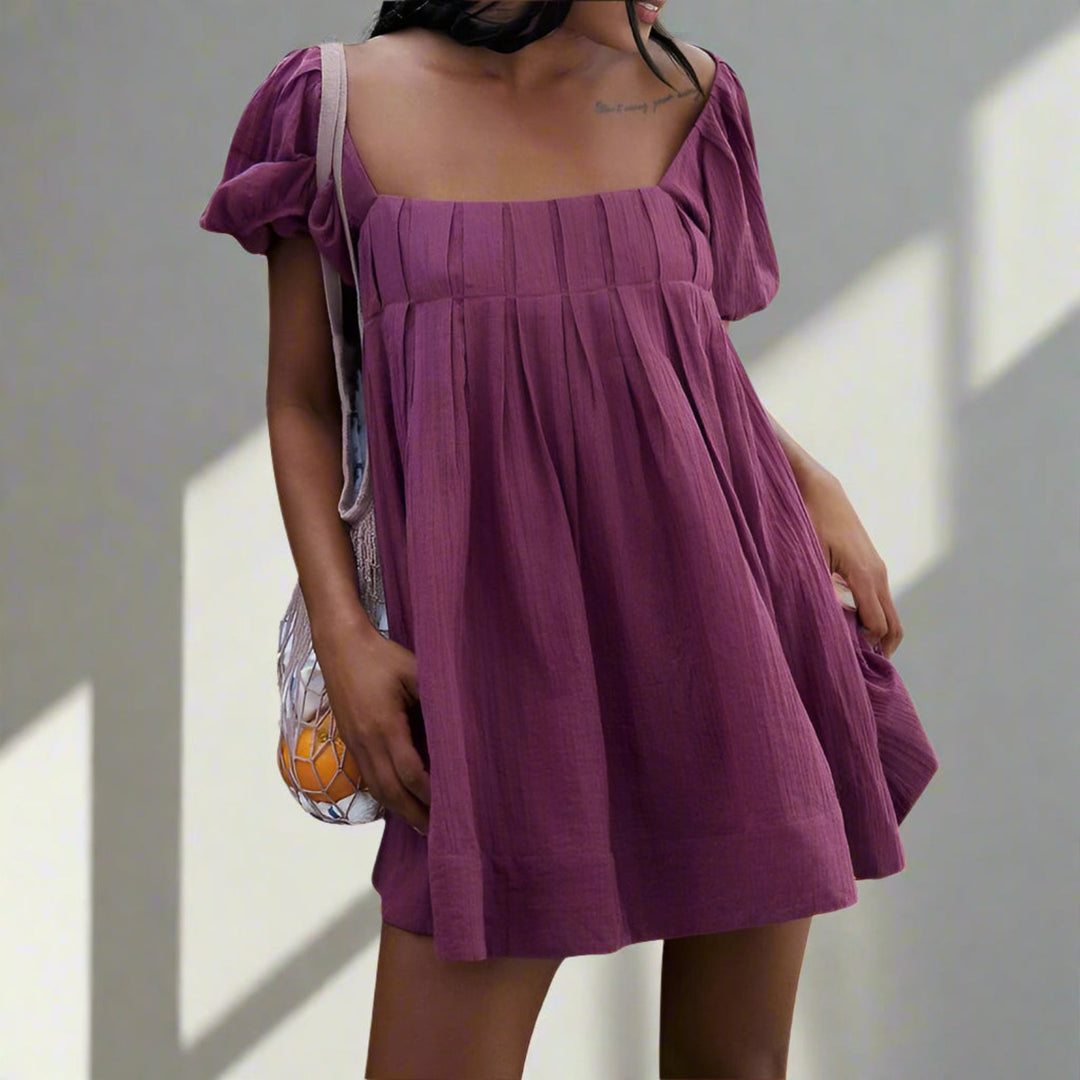 DALAWA™ - Chic Summer Puff Sleeve Square Neck Mini Dress