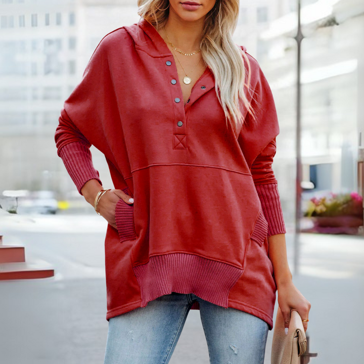 SORAYA™ - Comfy Oversized Hoodie V-Neck Long Sleeve Sweatshirt