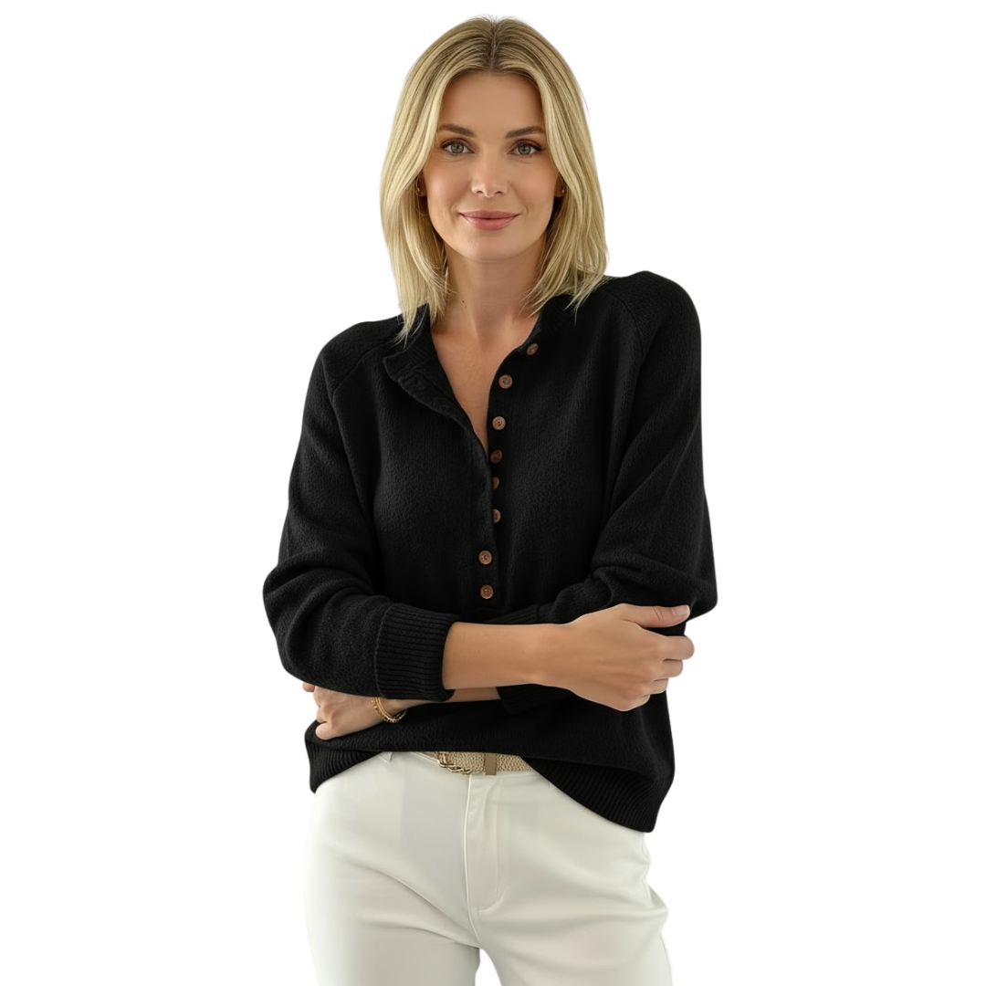 Annie Boutique™ | Cozy Button-Up Knit Pullover