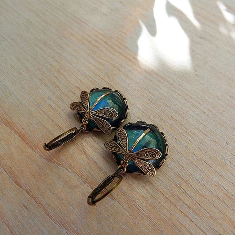 TAMARA™ - Spherical Dragonfly Earrings in Antique Gold