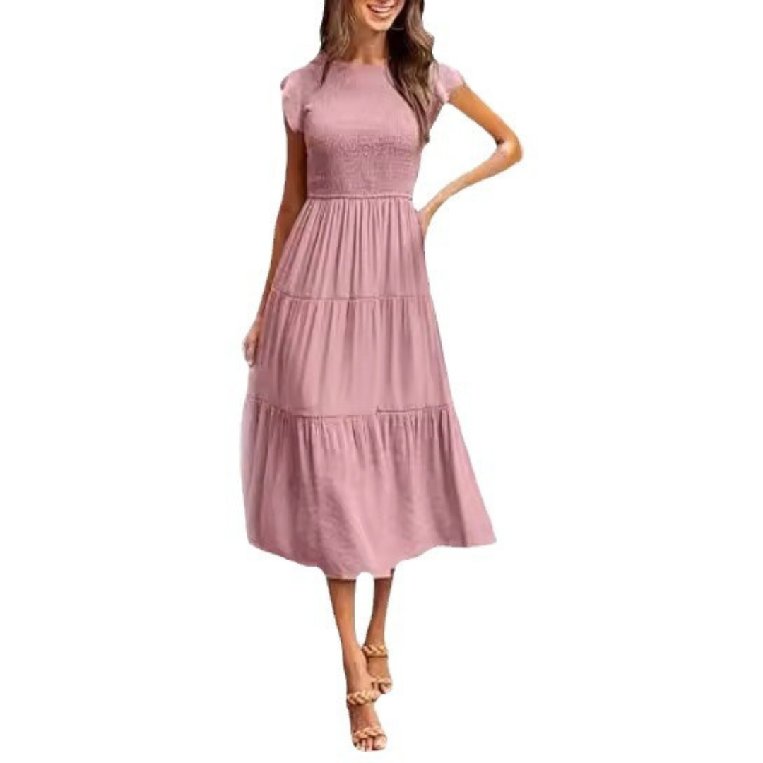 KRISELLE™ - Elegant Flutter Sleeve Smoke Midi Dress