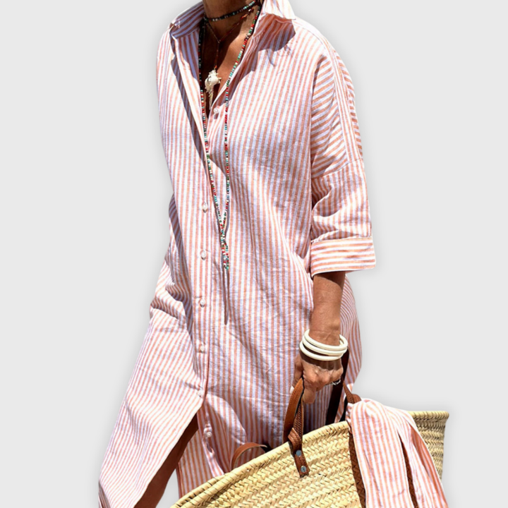 Annie Boutique™ | Elegant Striped Shirt Dress