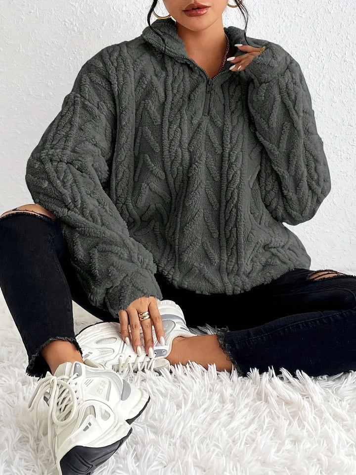 Annie Boutique™| Braided Zip-Up Pullover