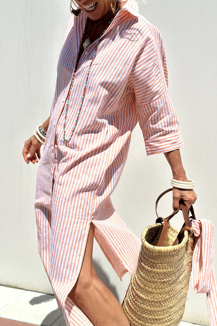 Annie Boutique™ | Elegant Striped Shirt Dress